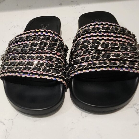 Chanel Leather & Tweed Black Slides, Authentic - Picture 4 of 9